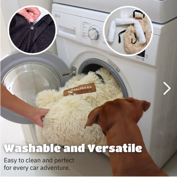 New Pelsbarn Protecting Dog Car Seat with Belt, Beige, Medium - Picture 5 of 12